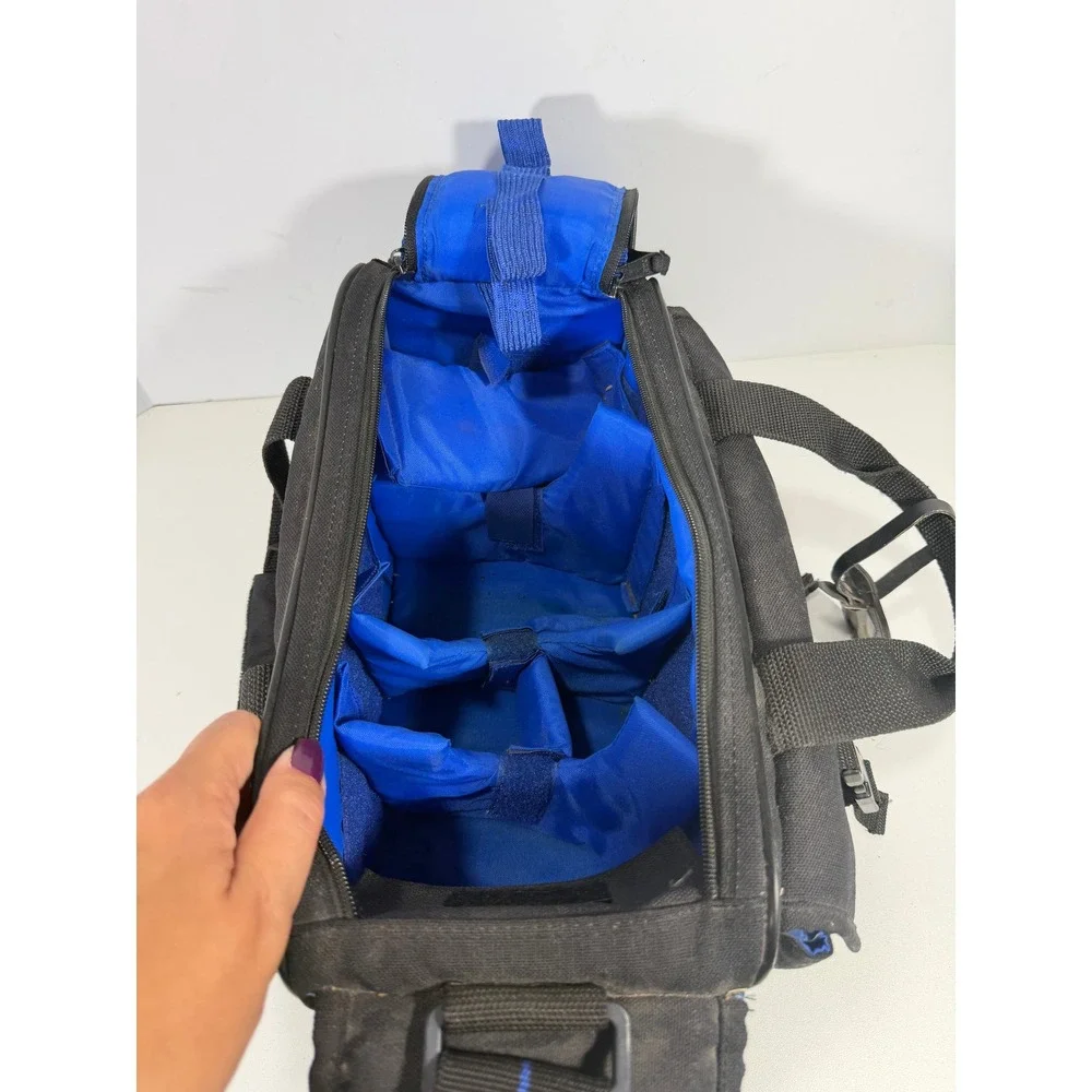 ProSpec Camera Bag Black Canvas Multi Compartment Shoulder Gear Case Blue Lining